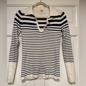 Unsubscribed V Neck Striped Navy and White Cotton/Cashmere Sweater